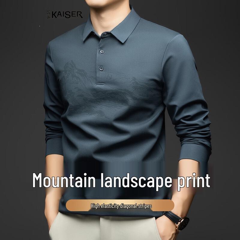 Kaisar Men s Business Casual Long-Sleeve Polo Shirt 50 сине-серый