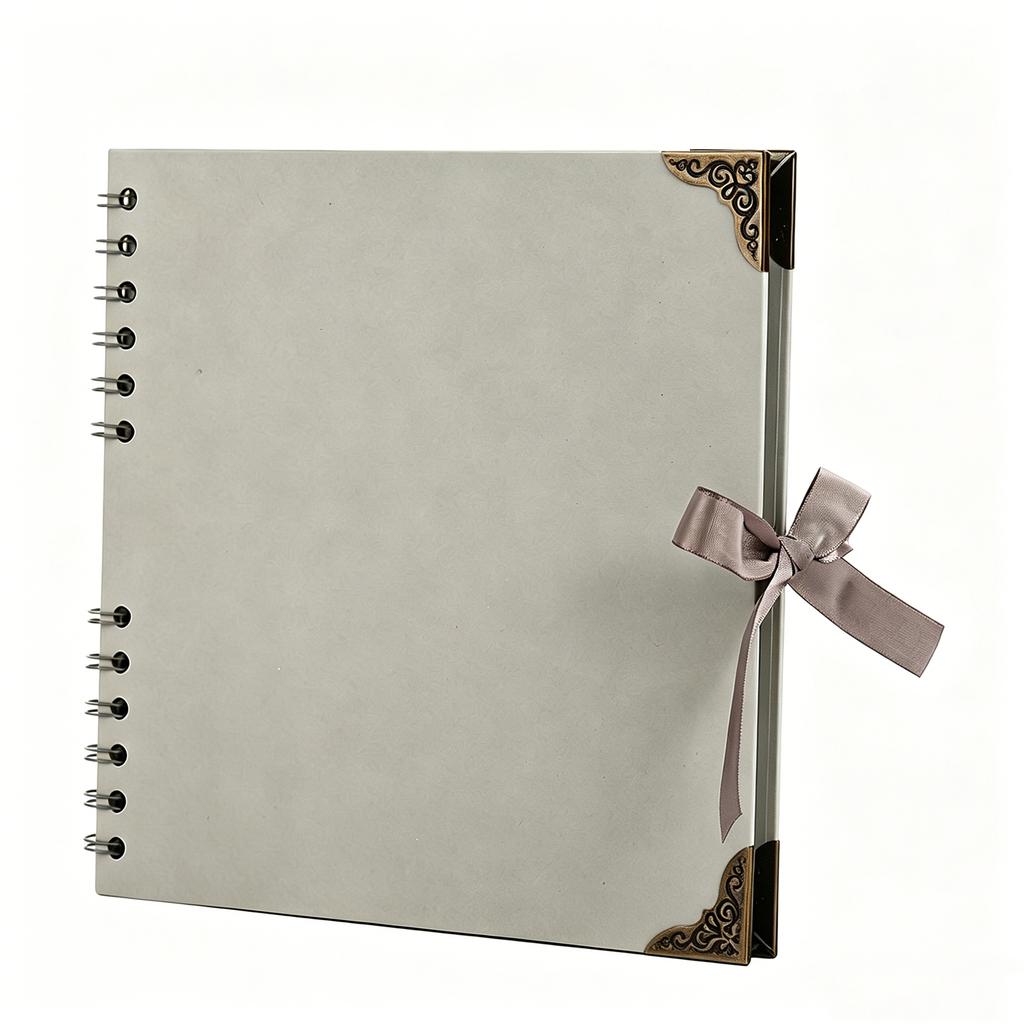 DIY Photo Album 88 Inch, Vintage with Corner Protectors, Ribbon, Black Cardstock Pages for Scrapbooking