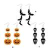 Lightweight Acrylic Skull Bat Dangle Earrings For Women Spooky Halloween Gothic Jewelry Accessories