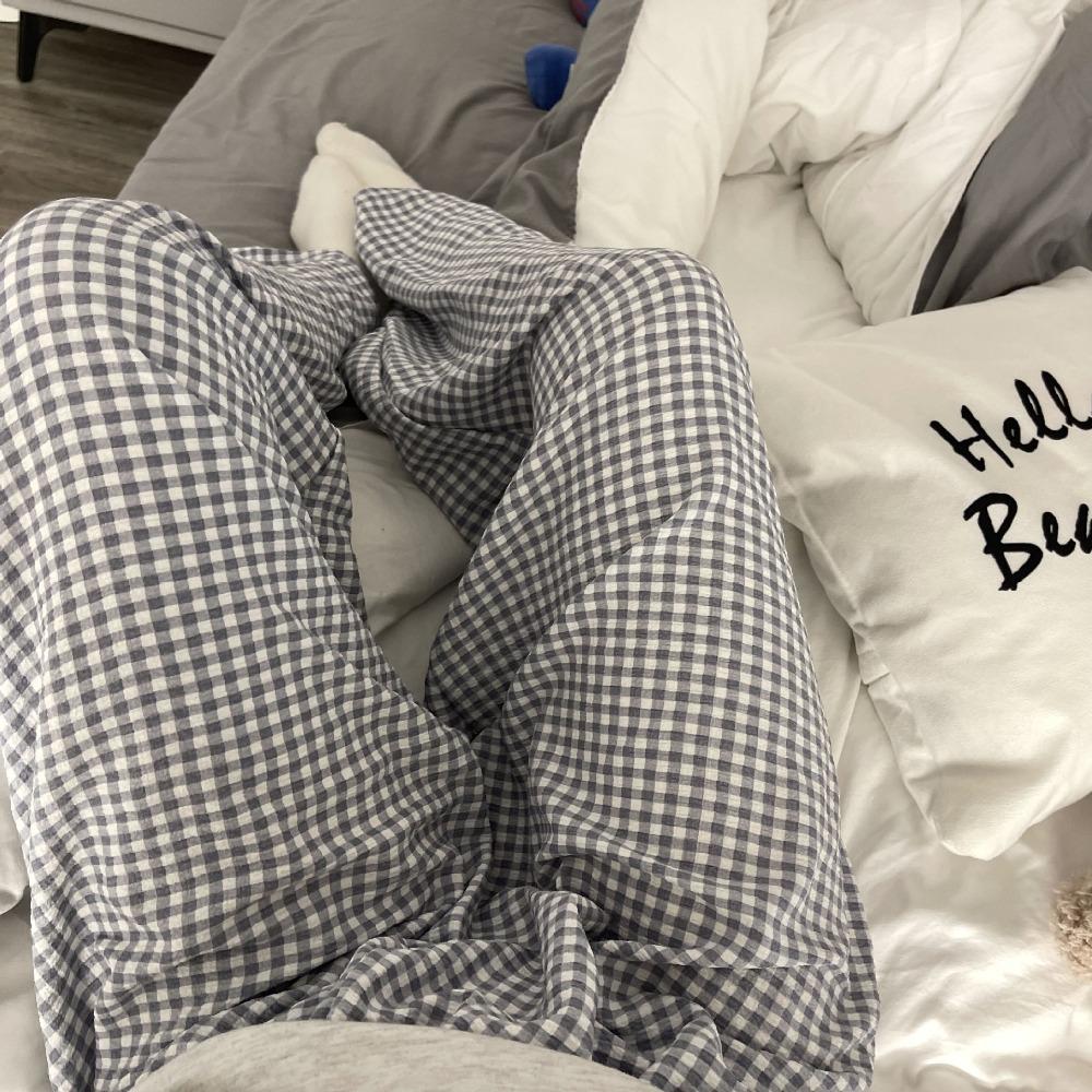 High Waist Casual Pants Women Stripe Plaid Baggy Home Pajama Soft Sweet Trousers Spring Autumn