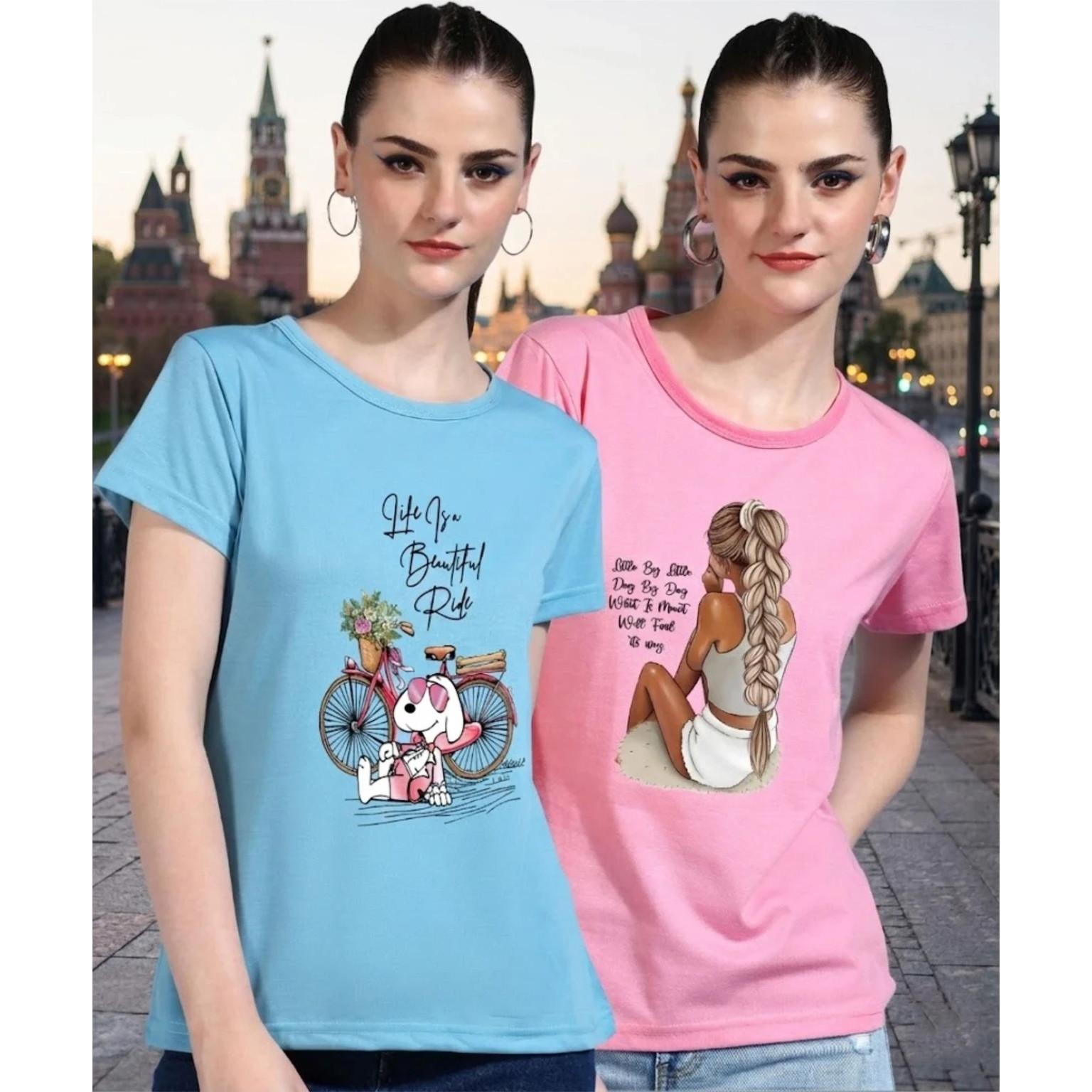 Cotton Blend Graphic Printed Round Neck Casual Party Wear T-shirt Pack of 2 XL