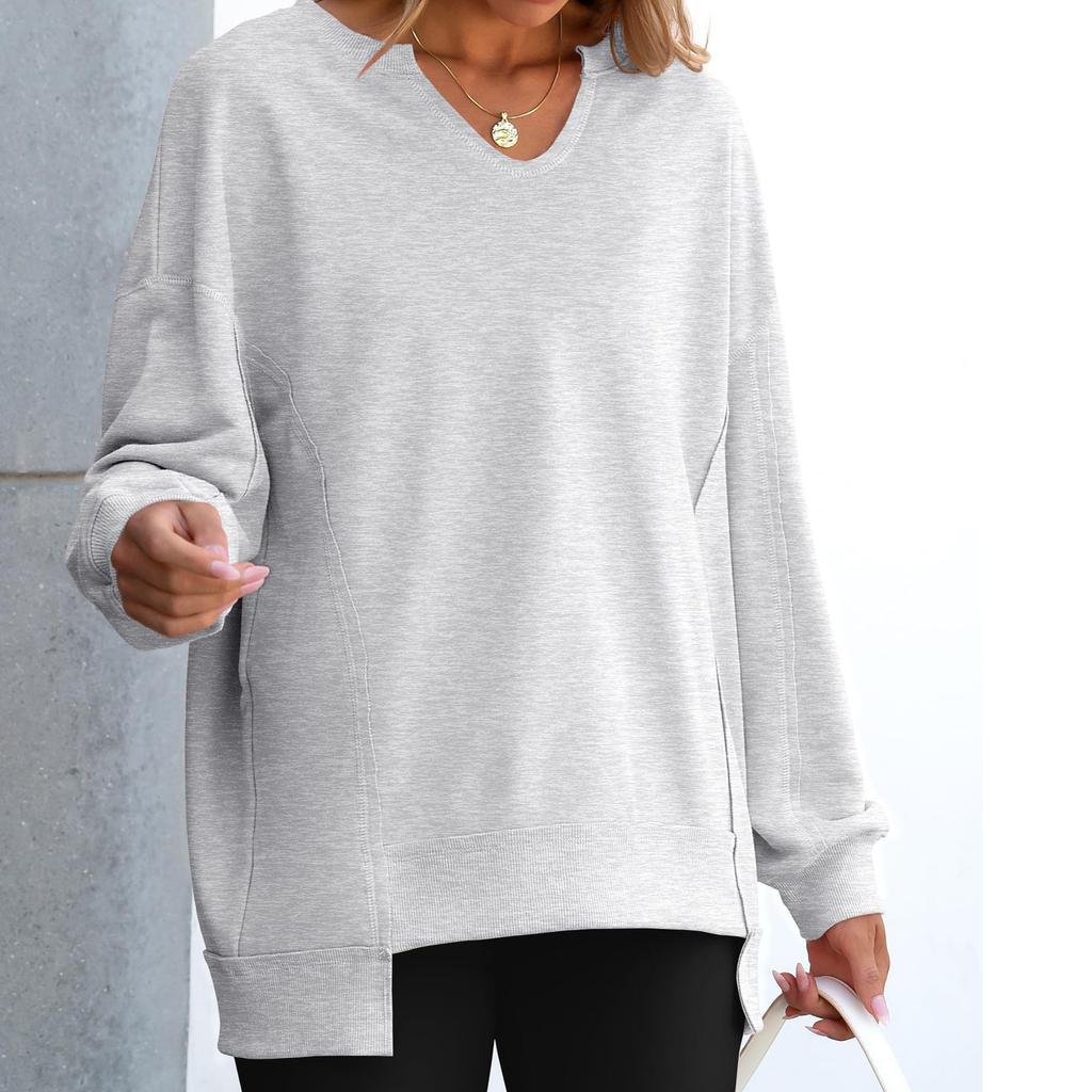 Women's Loose And Comfortable Solid Color V-neck Loose Sportswear Sweatshirt