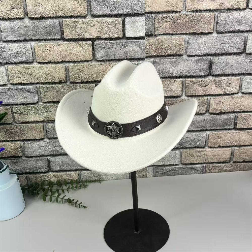 Tibetan Top Hat, Ethnic Style Bull Head Label, Western Cowboy Hat, European and American Retro Riding Hat, Integrated Forming Woolen Hat