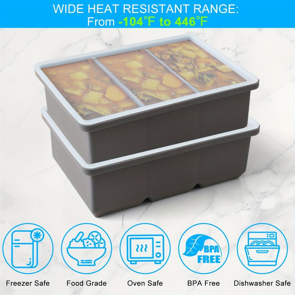 2pcs Easy-Release Silicone Ice Cube Trays with Lids - Flexible, Reusable Large Ice Cube Molds for Freezer, 1 Cup Portions for Soups, Stews, Sauces