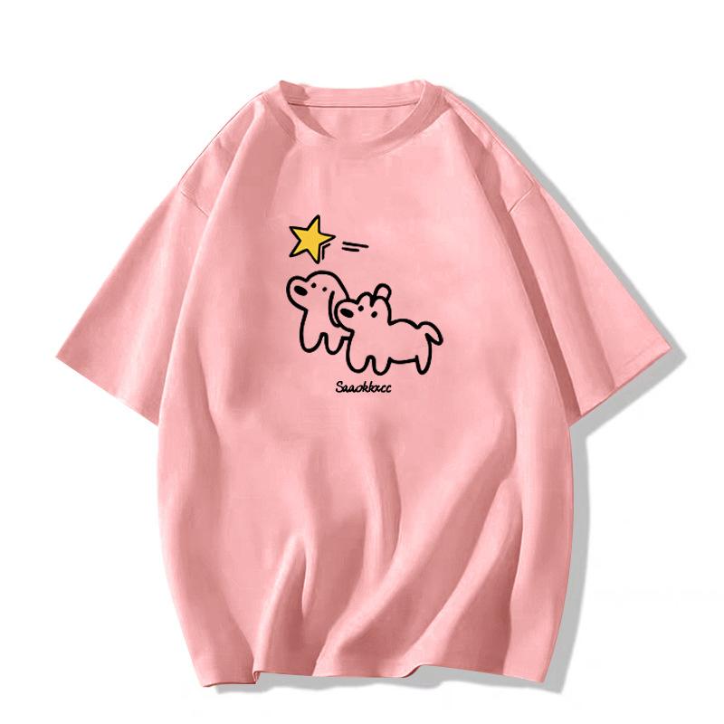 catty short-sleeved t-shirt women's pure cotton summer new cartoon printing American retro niche design top