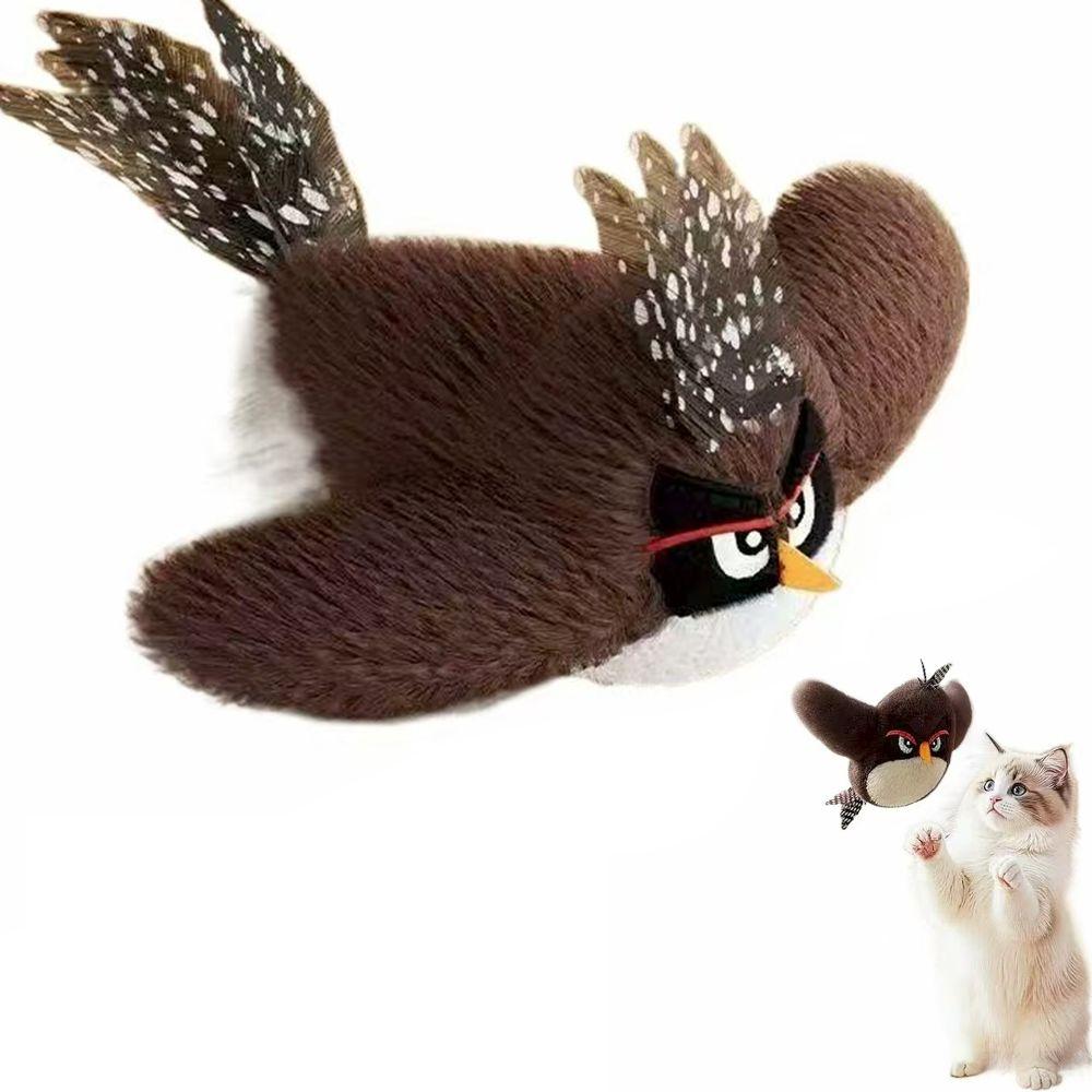 Electronic Flapping Bird Sparrow Cat Toy USB Charging Hangable Interactive Flying Bird Cat Toys Vivid Chirping Touch-Activated