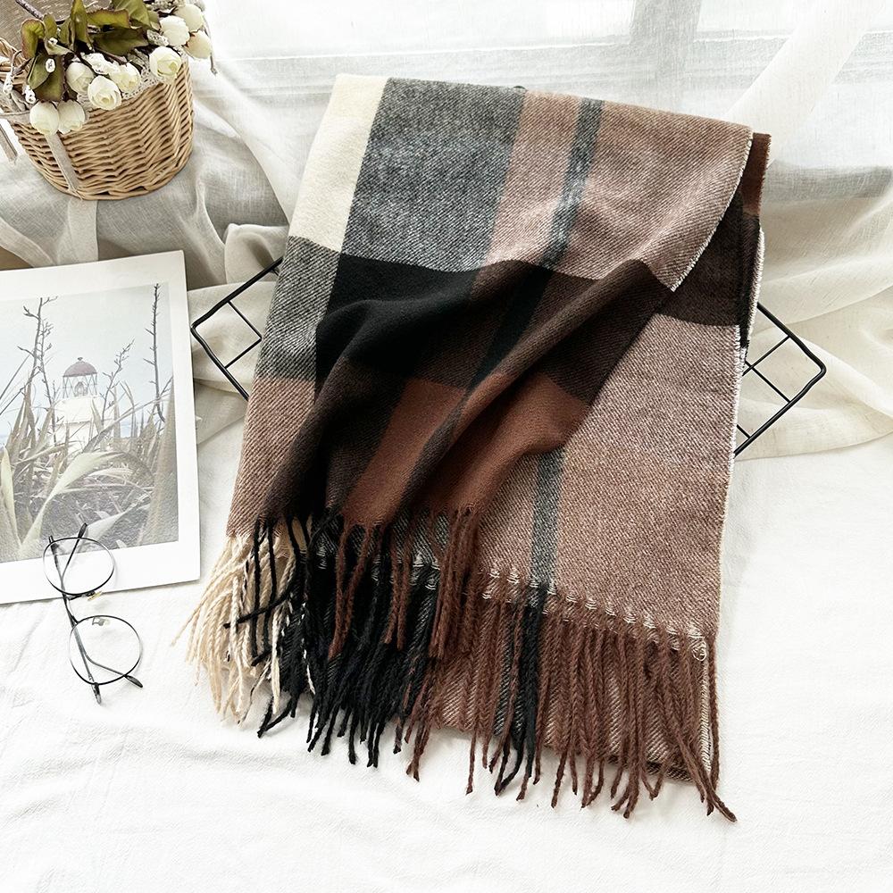 Imitation Cashmere Scarf for Women in Autumn and Winter Thickened High End Versatile Plaid Scarf New Men's Scarf Shawl