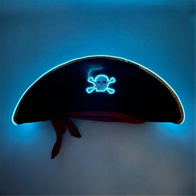 Adult Pirate Hat LED Skull Pirate Hat Pirate Costume Accessories for Adult Teens Masquerade Halloween Role Play Parties
