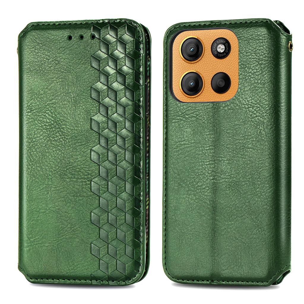 For Motorola Moto G15 4G Case Rhombus Imprint PU Leather Wallet Phone Cover
