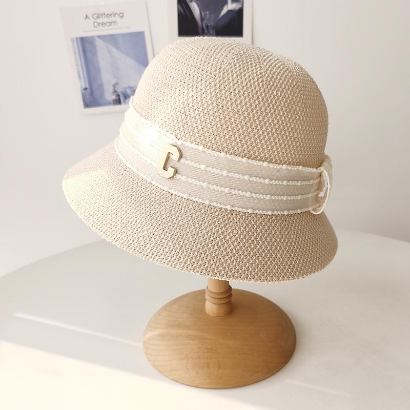 Letter C decoration with dome spring and summer travel sunshade sunscreen hat children's casual washbasin hat