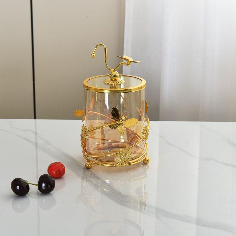 Modern Metal Glass Storage Jar Modern Candy Clear Glass Decorative Jar Golden Butterfly Storage Bottle Home Decoration Ornaments