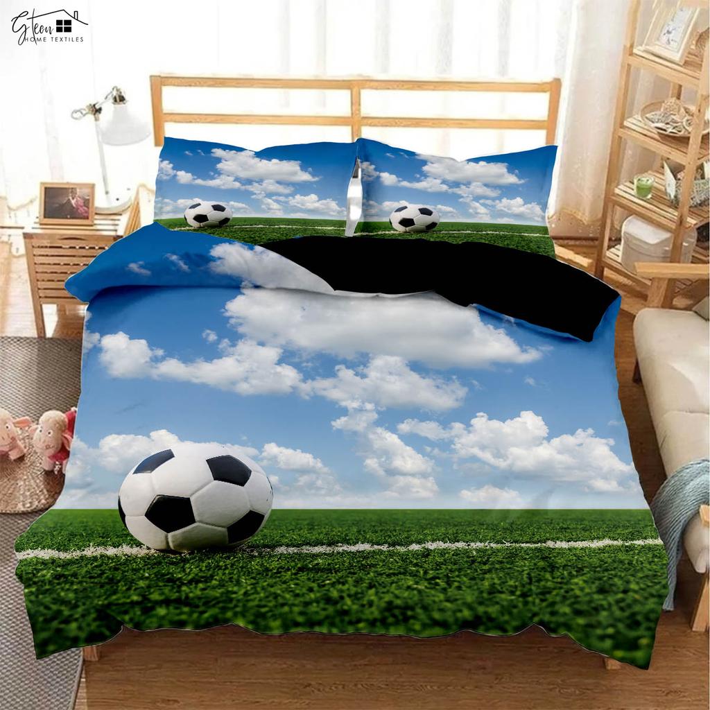 Cool Football 3d Stereo Printing Quilt Cover Pillowcase Children's Room Bedding Set 100% Polyester 3 Pieces Can Be Customized