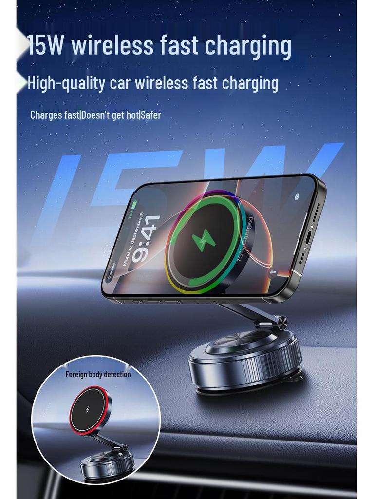 Multicolor Car Phone Holder: Magnetic Wireless Charger with Nano Suction Cup