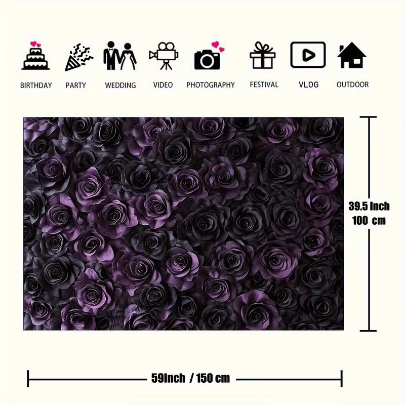 

2D Black and Purple Roses Photography Backdrop Floral Background 47.2x31.5inch/120*80cm