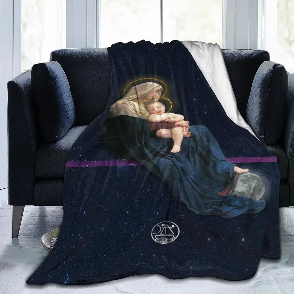 Virgin Mary Blanket Our Lady of Guadalupe Flannel Blanket Warm Gifts for Mom Cozy Fuzzy Throw Sofa Couch Bedding Living Room