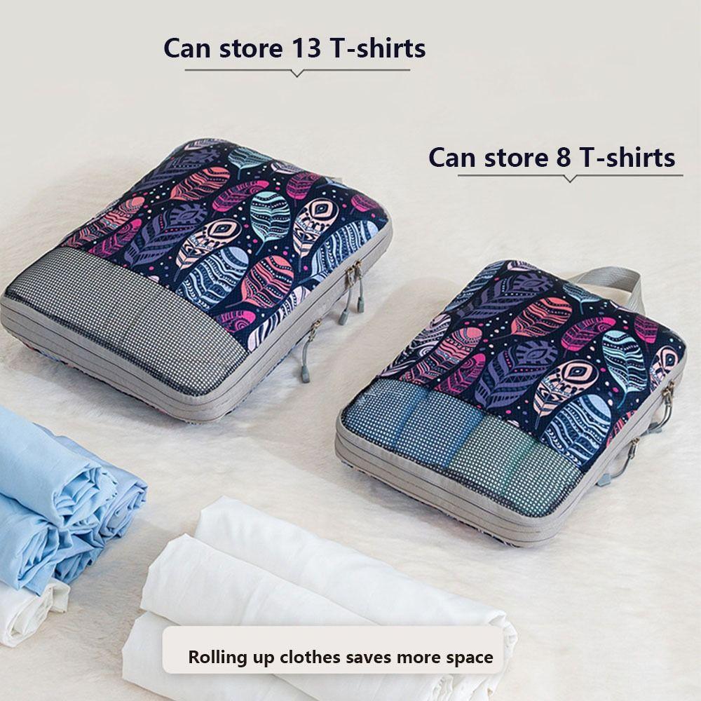4pcs/set Printed Packing Cubes Foldable Travel Packing Organizer Compression Storage Bag Underwear
