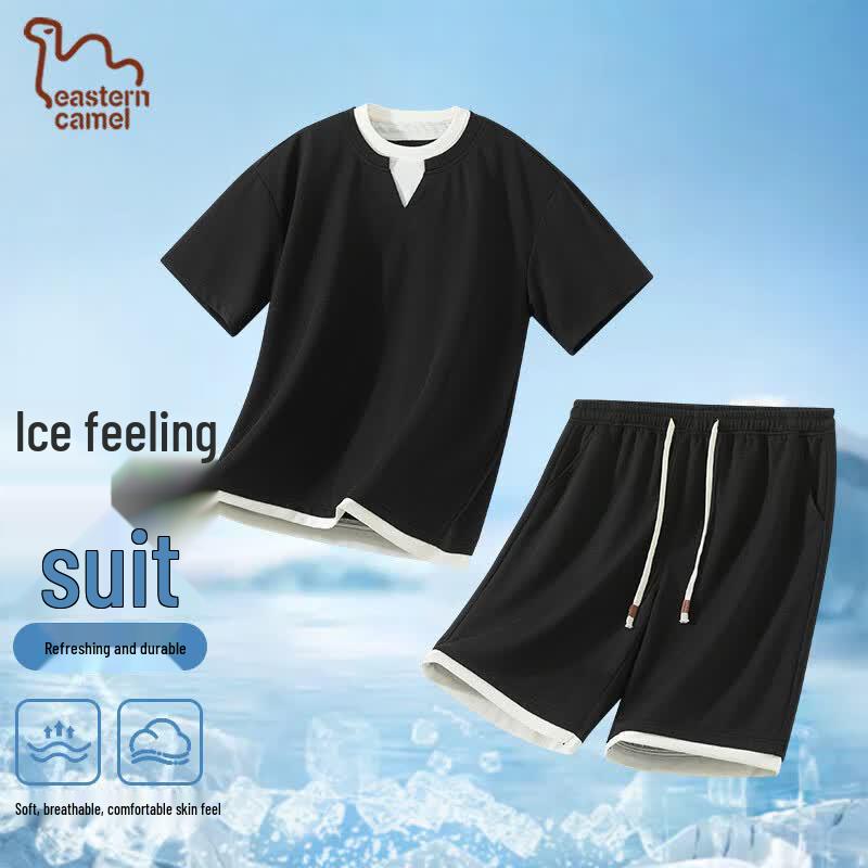 

Men s Ice Silk Fake Two-Piece T-Shirt & Shorts Set 2XL