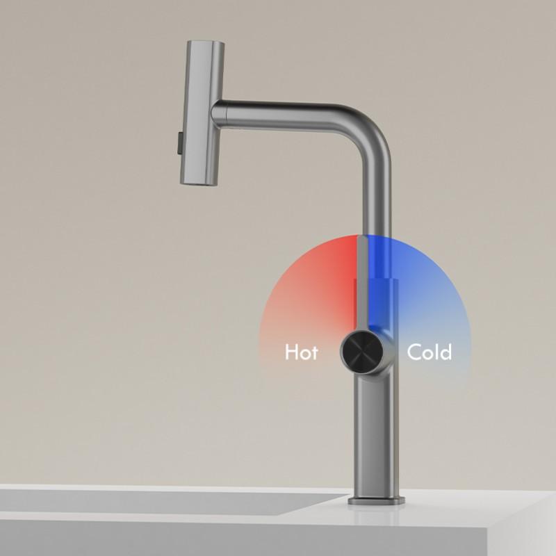 Cyfrowy wyświetlacz temperatury kranu kuchennego z wodospadem Wyciągany strumień opryskiwacza Bateria zlewozmywakowa ciepłej i zimnej wody Kran do mycia w kuchni