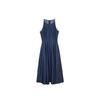 Washed Denim Waist-Defining Big Swing Long Sundress