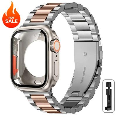 Pasek+Etui do Apple Watch Band 46mm 42mm 45 41 40 44mm Bransoleta ze Stali Nierdzewnej Pokrowiec PC dla Iwatch Serii11 10 9 8 7 6 SE 5 4