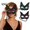 Eye Catching Prom Mask Cat Half Face Mask, Halloween Glitter Venetian Masquerade Flexible Rhinestone Ear for Party Costume Cosplay Lightweight