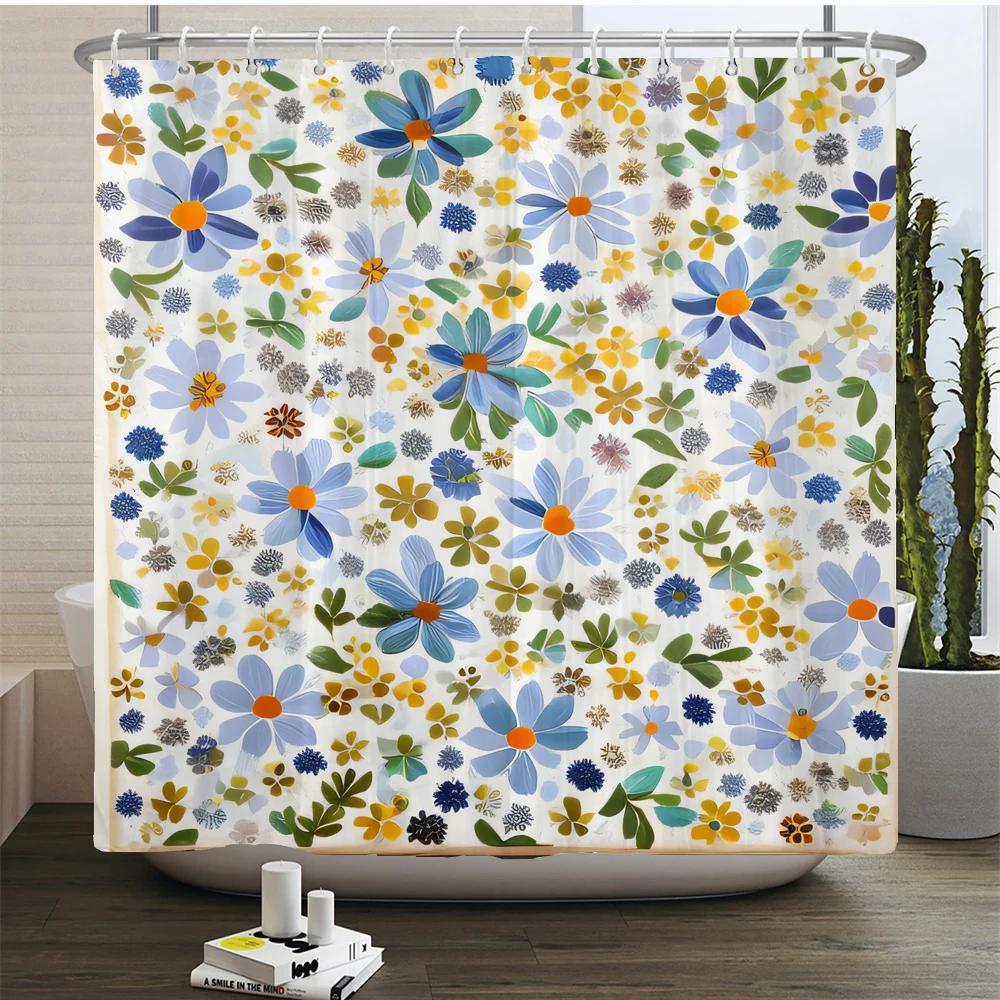 Elegant Flowers Shower Curtain 180x180cm Floral Shower Curtain Polyester Bath Curtain Bathroom Decor Machine Washable With Hooks