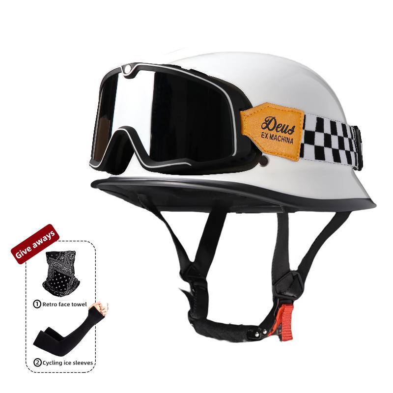 Motorcycle Helmet for Men In Summer, Harley Retro Half Helmet Electric Car, German Style Soldier Prince Cruise Car, Four Season