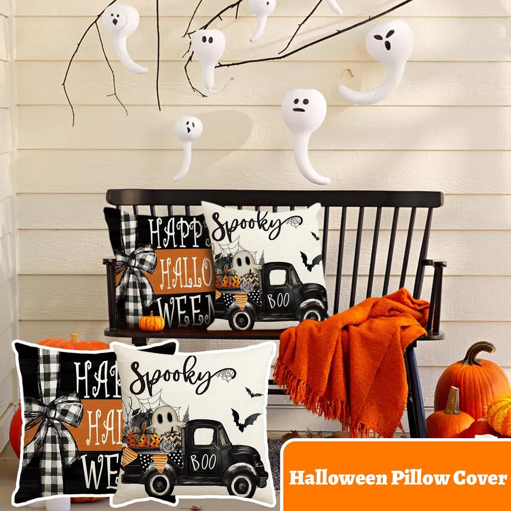 Halloween Decorative Linen Throw Cover With Single Sided Print ( Insert Not Included)
