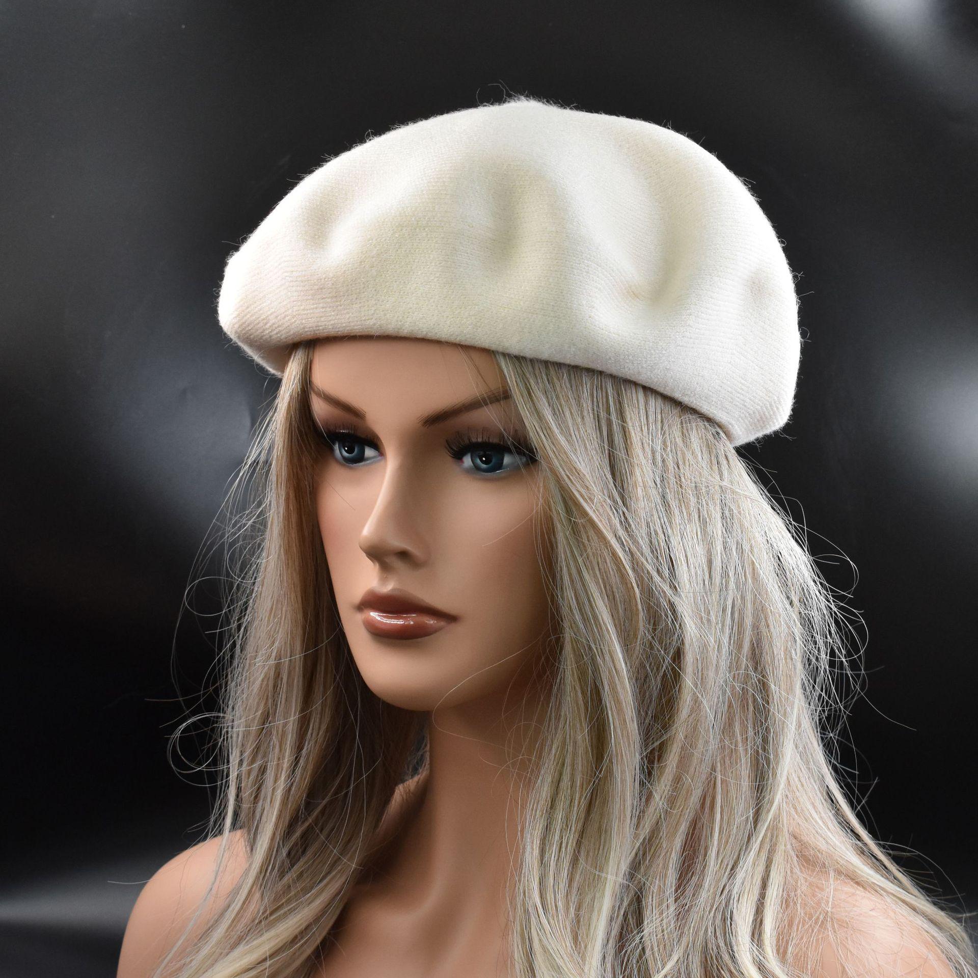 

Women s High-End Knitted Wool Beret - Stretchy, Solid Color, Warm French Winter Hat One Size (54-60cm) Elastic