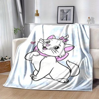 1PC Cute Cartoon Marie Cat Design Blanket, Seasonal Universal, Home Decoration, Throw Blanket, Soft Flannel Throw Blanket, Versatile & Cozy for Bedroo