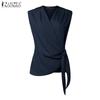 ZANZEA Women Casual V-Neck Side Lace Up Summer Sleeveless Vest Tops