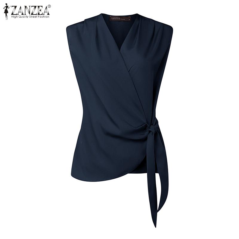 ZANZEA Women Casual V-Neck Side Lace Up Summer Sleeveless Vest Tops