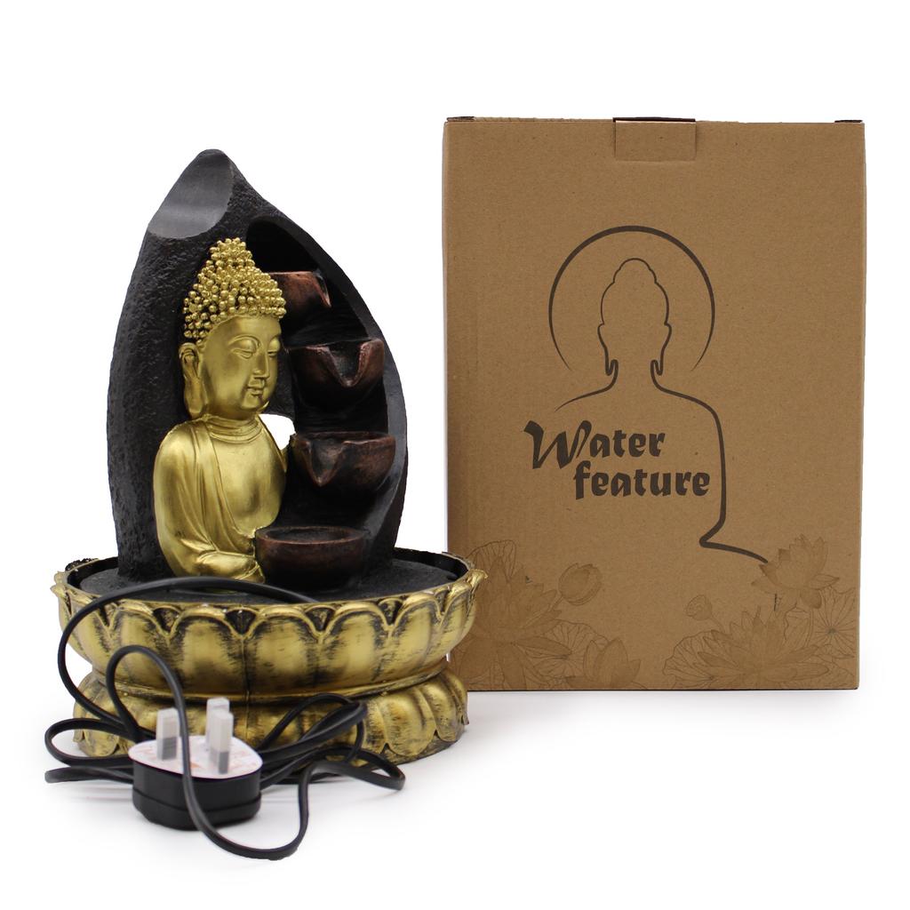 Tabletop Fountain 30cm Golden Buddha Pouring Pots