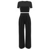 Crop Top & High Waist Loose Straight Leg Pants Set – Solid Color
