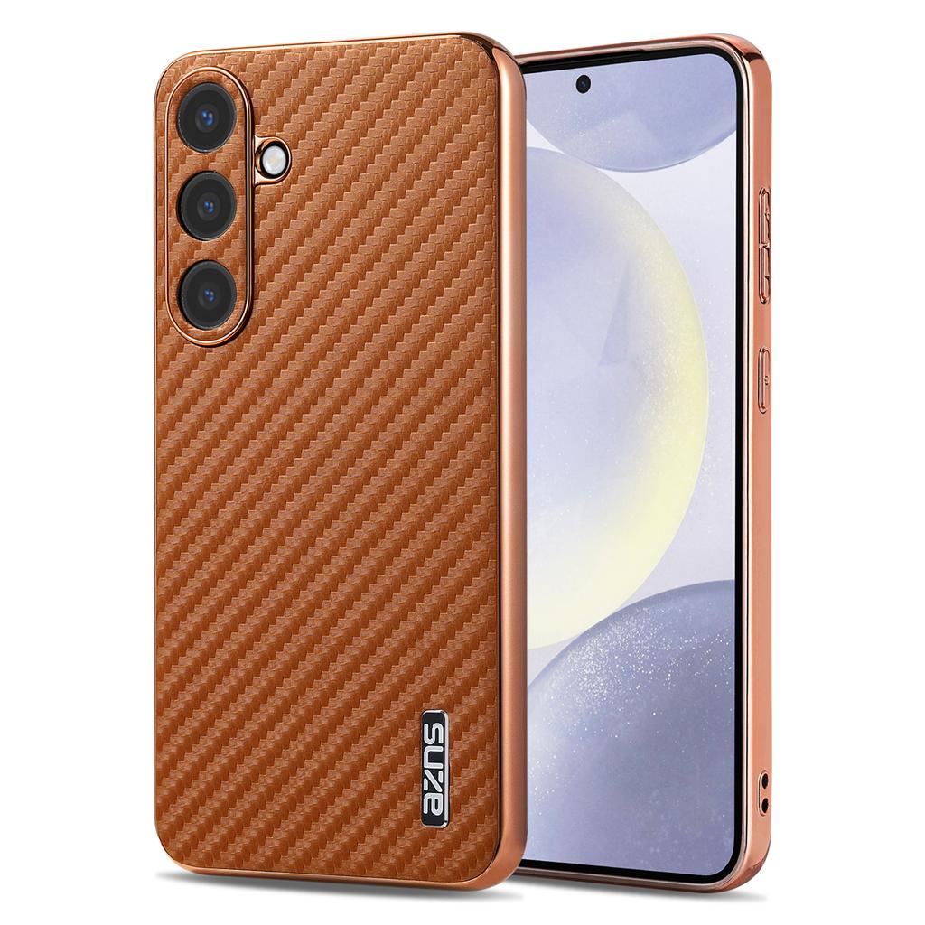 AZNS For Samsung Galaxy S26+ Case Electroplating Carbon Fiber Texture PU + TPU Phone Cover