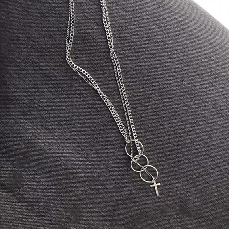 

Европейское и американское длинное ожерелье-хуп с крестом: Унисекс Хип-хоп Двойная Цепочка для Свитера