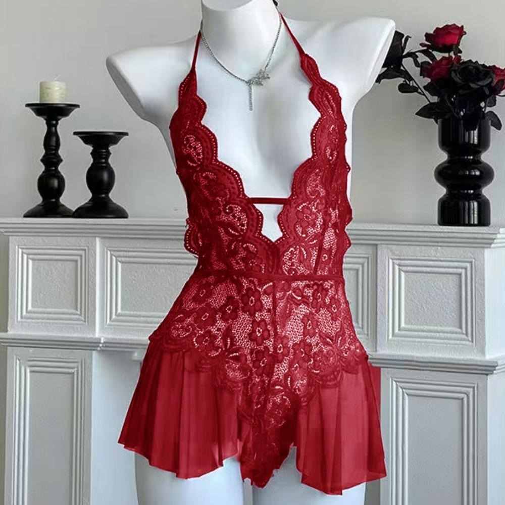 Hanging Neck Sexy Clothing Dress Camisole Lace Corset Skirt Elegant Sexy Lace Bodysuit Ladies