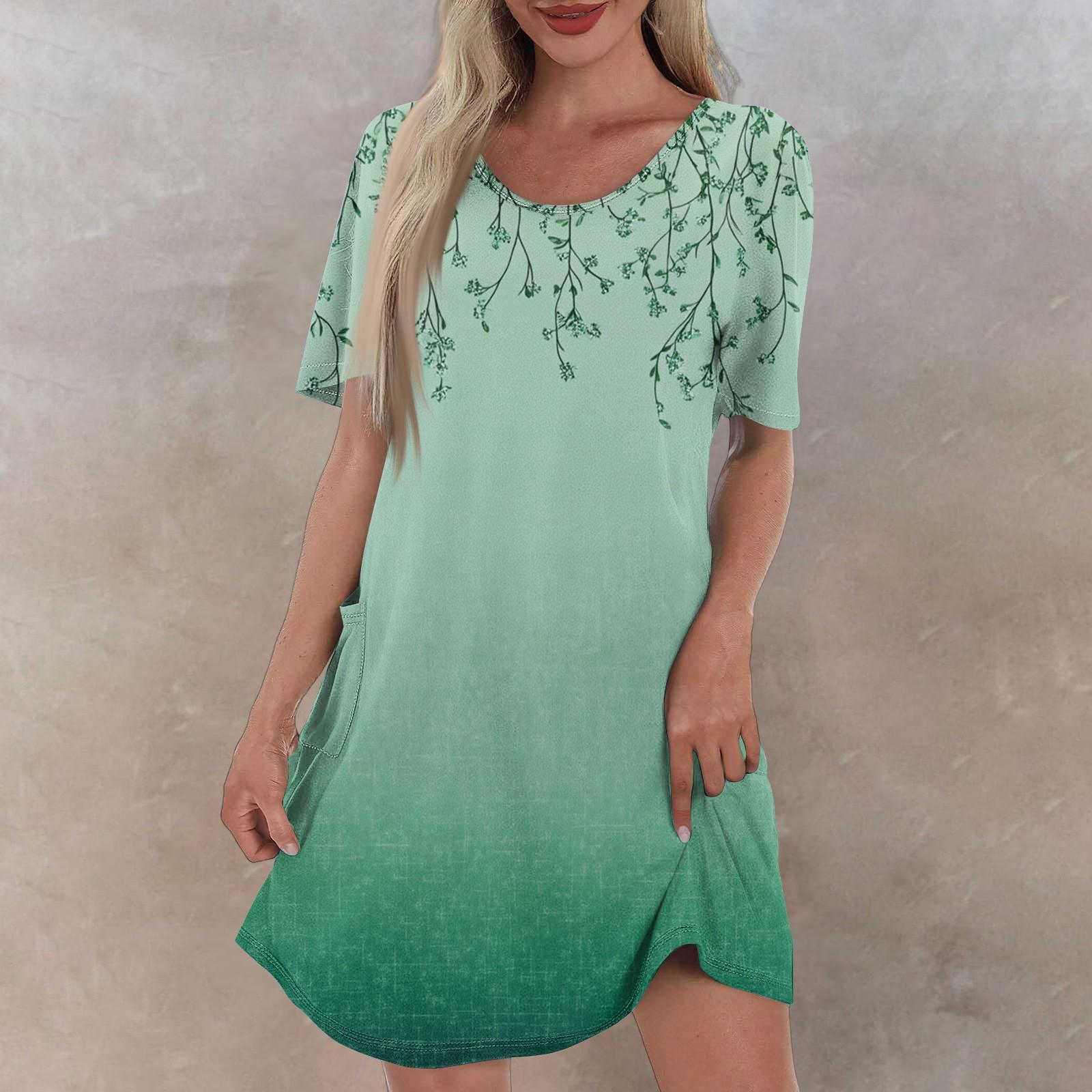 Женское повседневное и модное платье средней длины с V-образным вырезом и коротким рукавом с принтом L армия зеленый