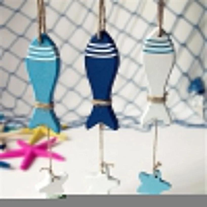 1 Pcs Marine Style DIY Home Decorative Wooden Small Fish Seahorse String Wall Hangings Starfish Dolphin Pendant Random Color