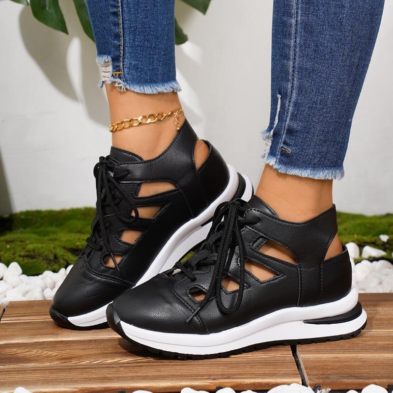 

New style women s closed-toe sandals, hollowed-out breathable women s shoes, plus size platform shoes with thick soles and laces 43