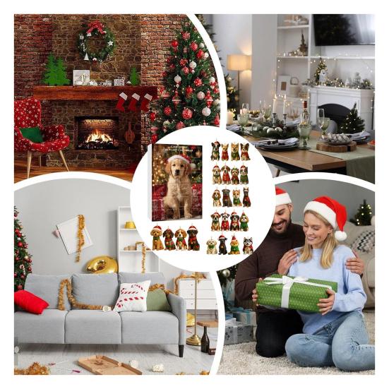 Dog Advent Calendar 2025 24Pcs 2D Dog Breeds Ornaments for Tree