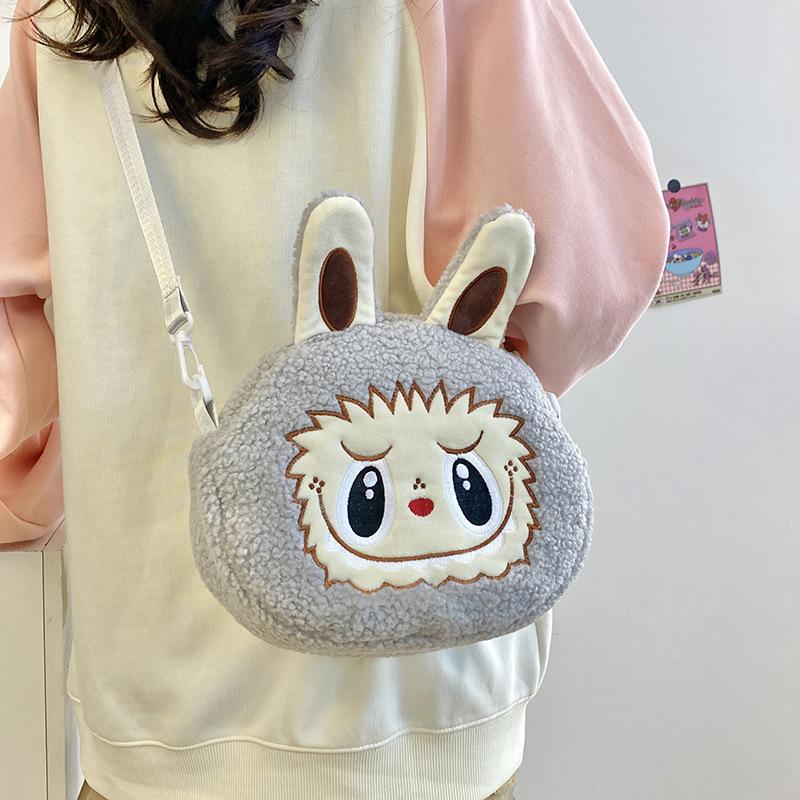 2025 New Popular Bubble Mart Oblique Span Bag Large Capacity Soft Touch Short Plush Children Shoulder Bags Ugly Cute Cartoon Kid Storage Crossbody Bag