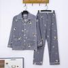 Men's Printed Long Sleeve Knit Cotton Pajama Set with Cardigan Lapel for Spring, Autumn, Winter