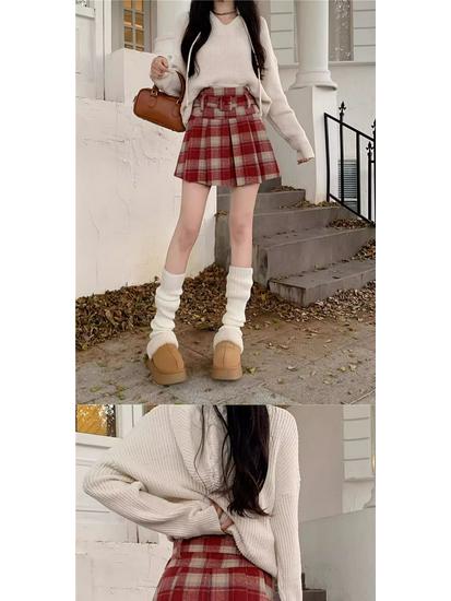 Autumn 2025 Plus Size High-Waist Plaid Pleated Skirt for Women
