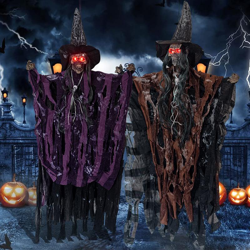 Halloween Horror Props, Haunted House Decorations Electric Toys Sound Emitting Voice Controlled Skeletons Small Hanging Ghosts