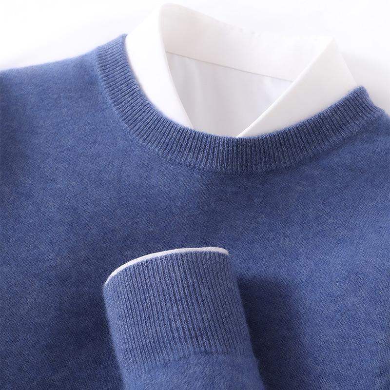 Men's Cashmere Round Neck Sweater - Business Casual Light Luxury Pullover, Soft & Smooth Knitwear for Autumn & Winter.