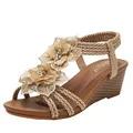 Women's Shoes 2026 Fashion Summer Retro Flower Sandals Large Size Women's Shoes Beach Shoes