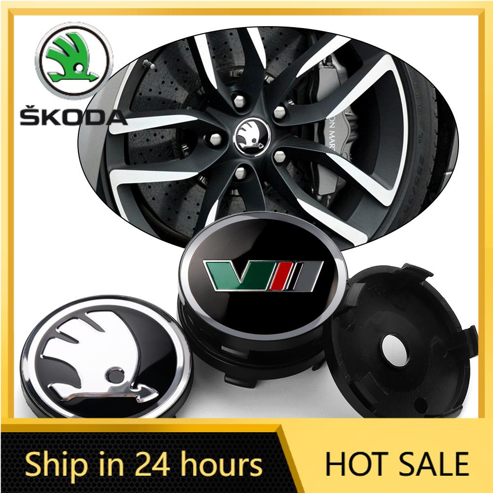 2026 Caldo Per SKODA 4 Pezzi Lega di Alluminio Coprimozzi Centrali per Ruote Auto Copertura Adesivo per Cerchi Emblema Per Skoda Octavia 2 VII Fabia Rapid Sup