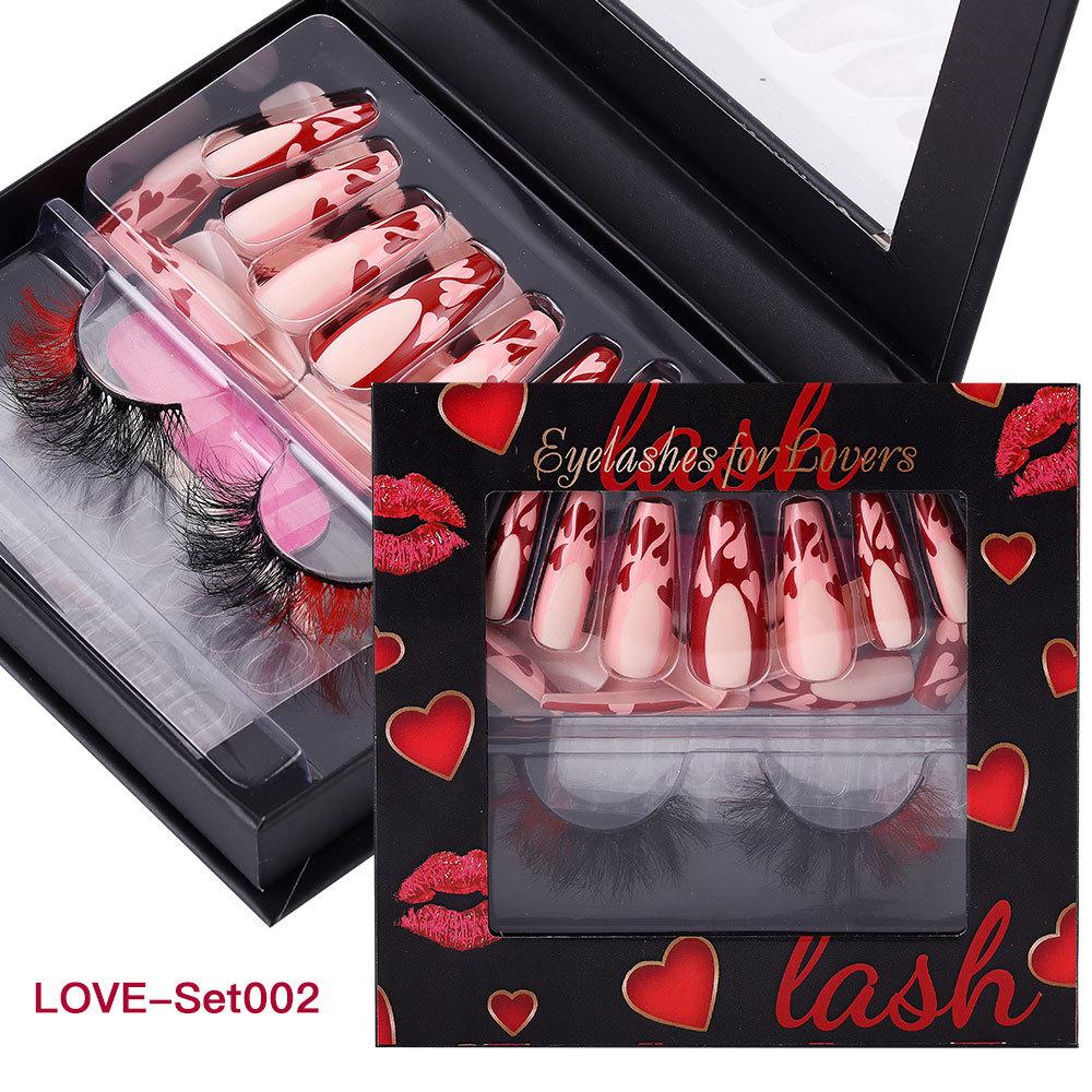 

Цветной набор накладных ресниц и ногтей на День святого Валентина, густые завитые накладные ресницы, декоративные ресницы для мероприятий