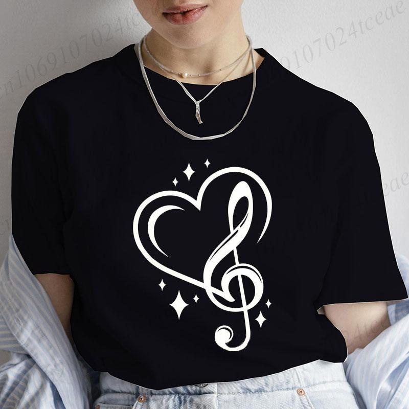 Musical Note Heart Print Unisex T Shirt Short Sleeve O Neck Unisex Tshirt Ladies Fashion Tee Shirt Tops Clothes Camisetas Mujer